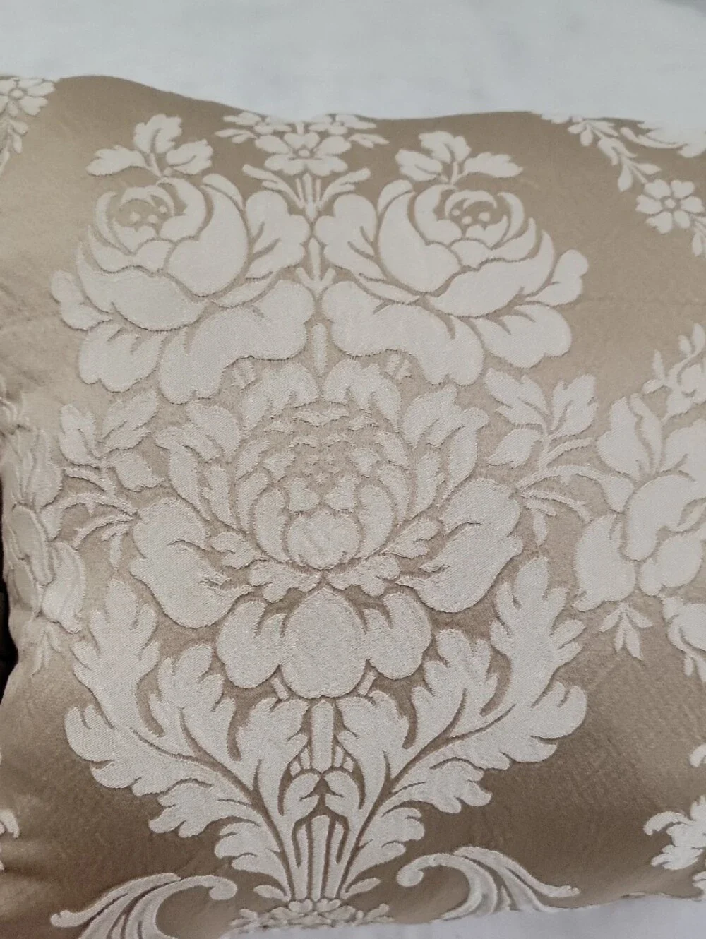 Decorative Damask Accent Pillow in Cream and Tan -